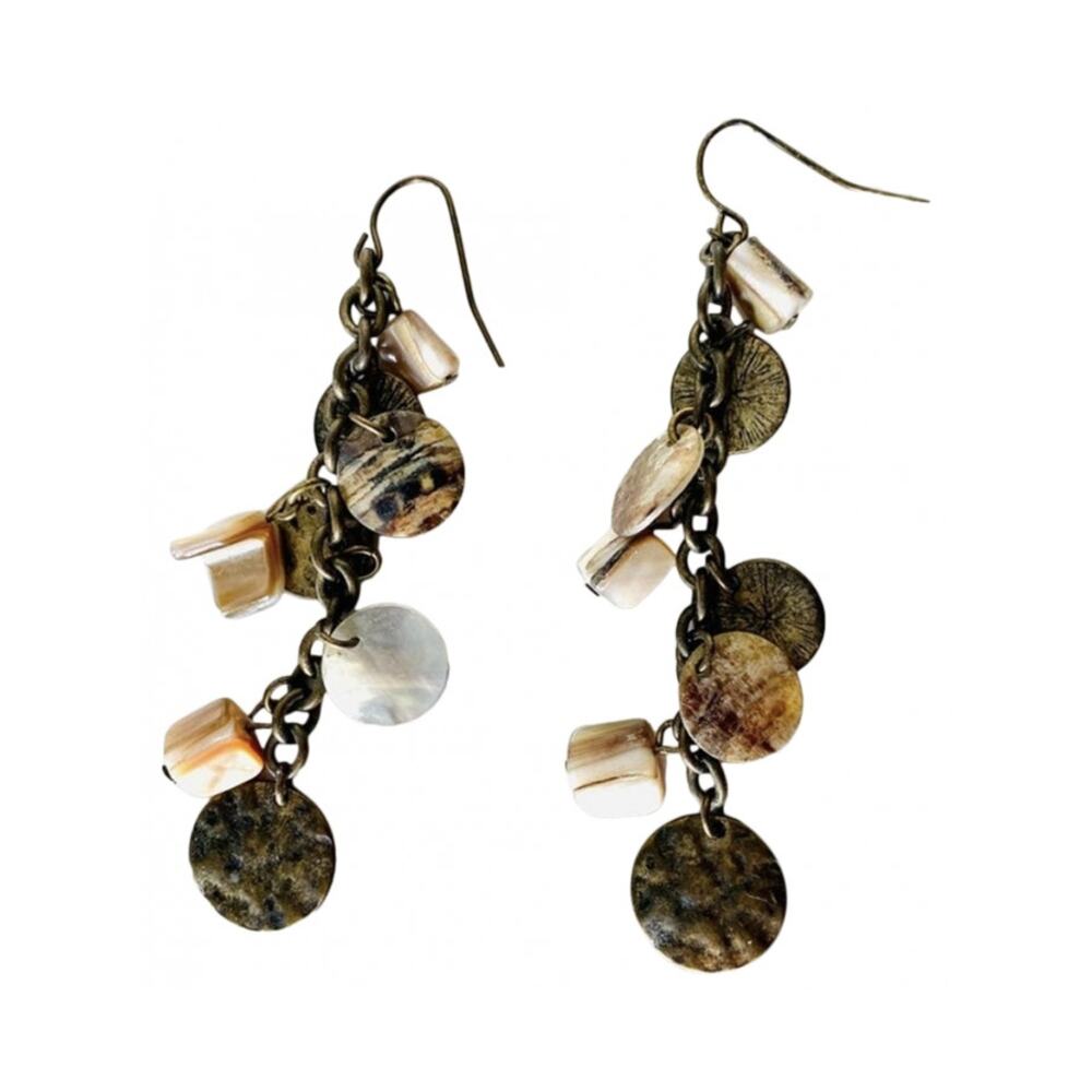 NORDSTROM VINTAGE Brass Medallion Circle Square Layered Drop Earrings Jewelry